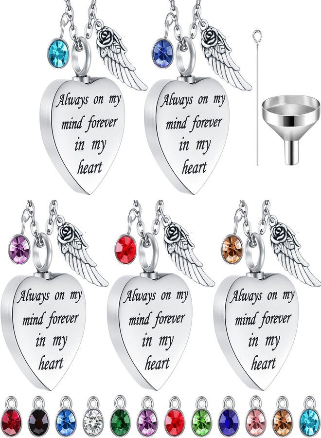 Aurelema 5 Pieces Heart Urn Necklace for Ashes Women Urn Stainless Steel Necklace Cremation Jewelry with 12 Birthstones for Ashes Always on My Mind - Image 1